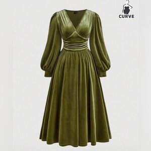 Velvet/velour Light Olive Green Dress - Shein 4X with custom made pill box hat